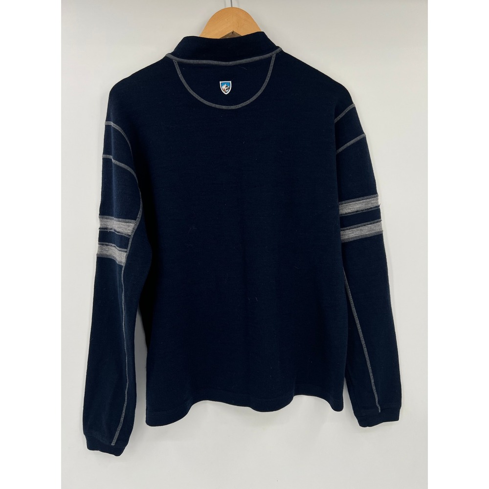 Kuhl Womens Navy Blue Quarter Zip Pullover Thumbhole Stripe Sweater Large - Picture 12 of 13